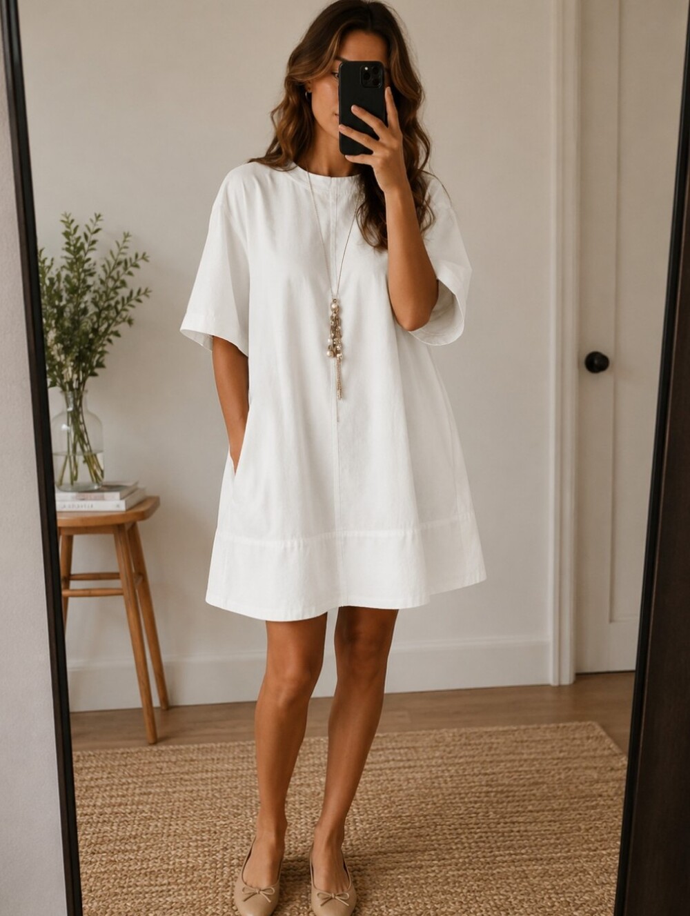 Free People Mini Harlow Short Sleeve Mini Dress White with Pockets